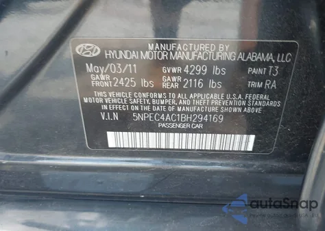 2011 Hyundai Sonata Limited from USA, damaged, VIN 5NPEC4AC1BH294169